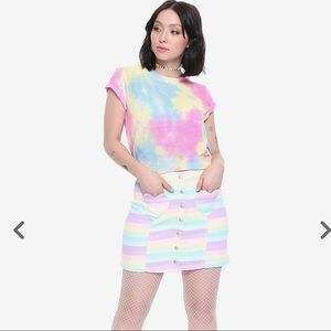 Blackheart Pastel Striped Snap-Front Denim Skirt
